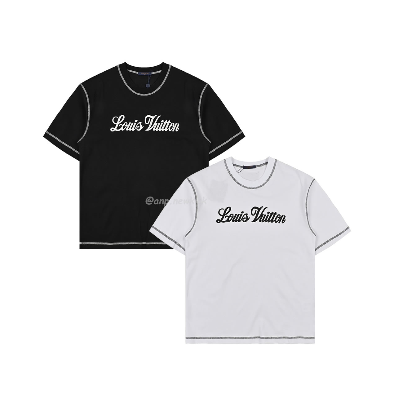 Louis Vuitton 24ss Stitching Cursive Embroidery Letters, Short Sleeves T Shirt (1) - newkick.vip